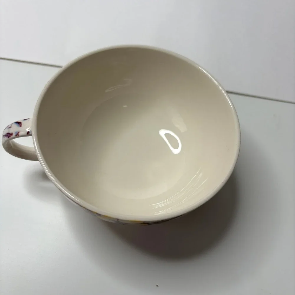 Vintage Vernon Kilns Cream Floral Tea Cup Mug Wide Flat Purple Yellow Classic